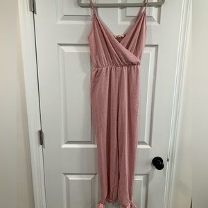 Brand New Light Pink Jumpsuit size small, fun and ties at bottom of legs!